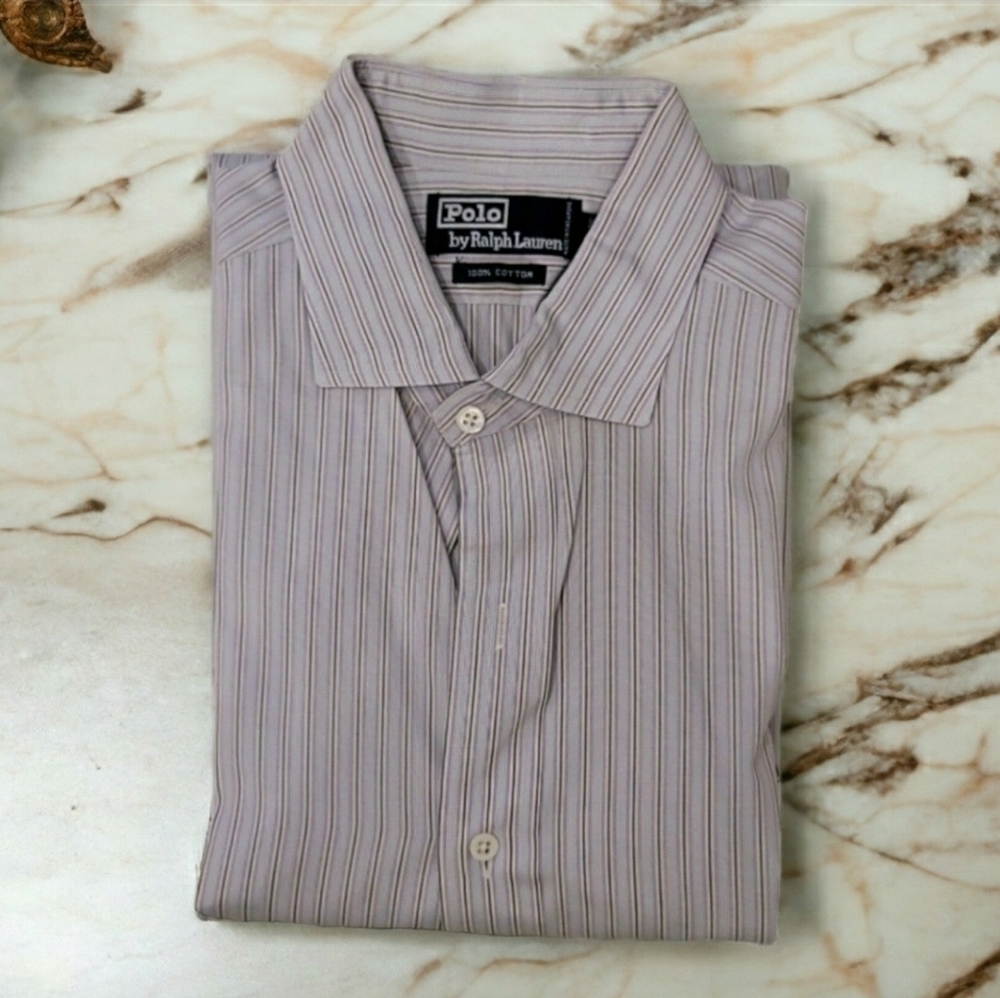 Polo Ralph Lauren 100% Cotton Button-Down Cream & Lavendar Shirt-Size 16 1/2-35
